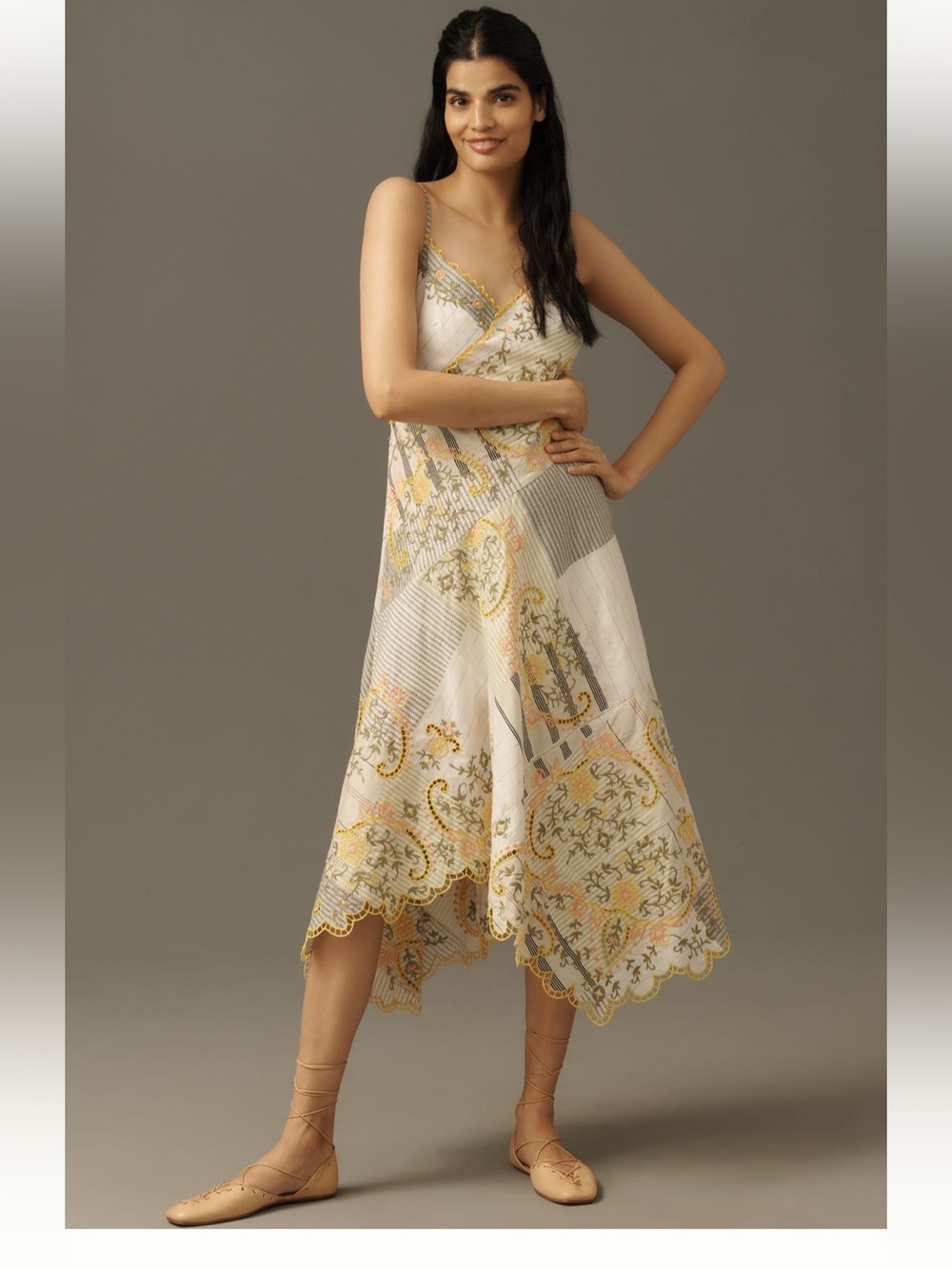 By Anthropologie Sleeveless V-Neck Asymmetrical Midi Dress